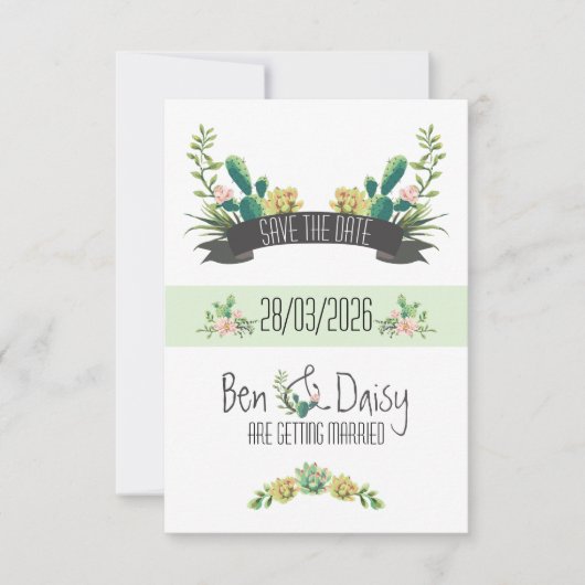 Cactus Floral Watercolor Succulent Boho Desert Lux Save The Date (Voorkant)