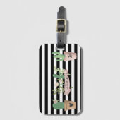 Cactus Flower Black White Stripes Bagagelabel (Voorkant (verticaal))