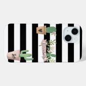 Cactus Flower Black White Stripes Case-Mate iPhone Case (Achterkant (horizontaal))