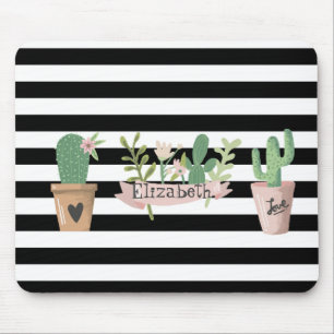 Cactus Flower Black White Stripes Muismat