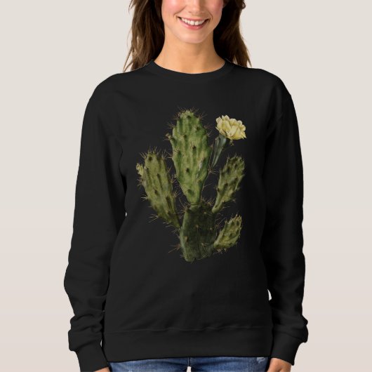Cactus Flower Drawing Black Sweatshirt (Voorkant)