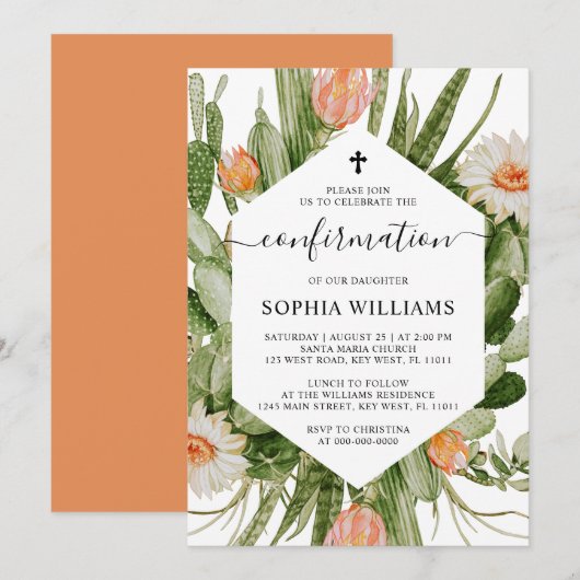 Cactus Flowers Frame Confirmation Invitation (Devant / Derrière)