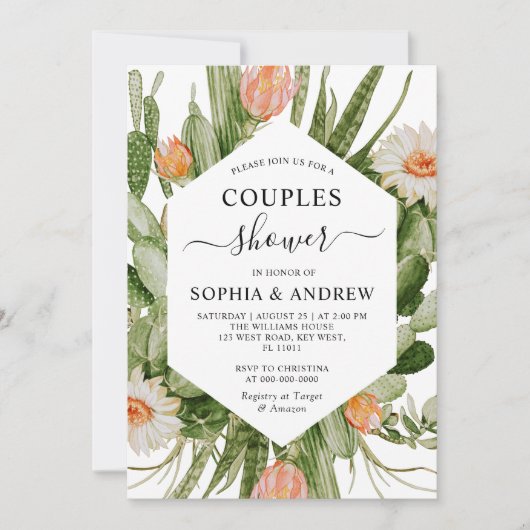 Cactus Flowers Frame Couples Shower Invitation (Devant)