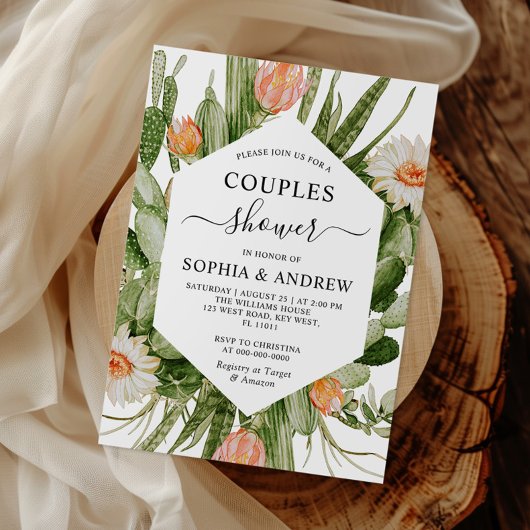 Cactus Flowers Frame Couples Shower Invitation