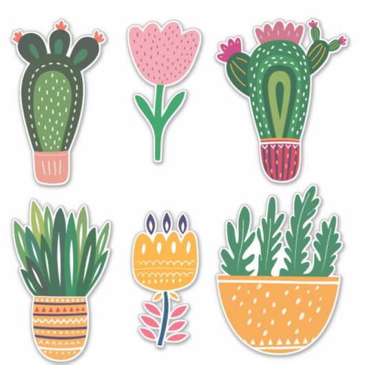 Cactus Flowers Schattige Sticker (Voorkant)