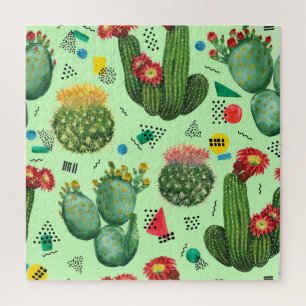 Cactus Flowers: Waterverf geometrische achtergrond Legpuzzel