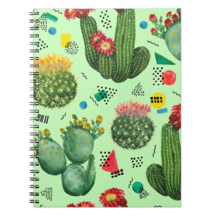 Cactus Flowers: Waterverf geometrische achtergrond Notitieboek