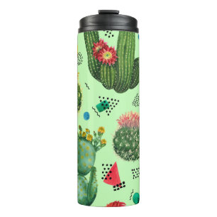Cactus Flowers: Waterverf geometrische achtergrond Thermosbeker