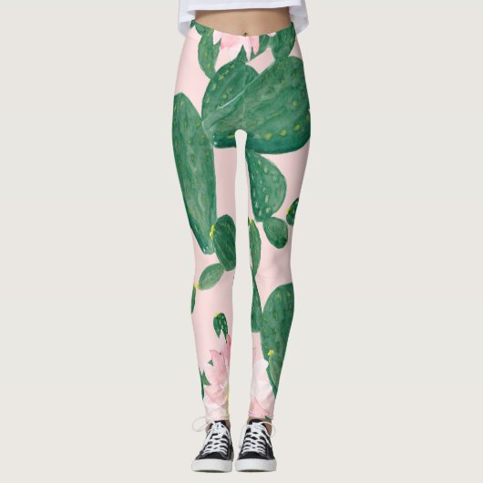 Cactus Flowers: Waterverf schilderij Leggings (Voorkant)