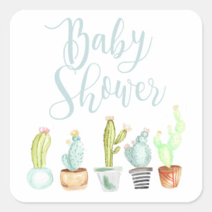 Cactus Garden   BABY SHOWER WATERVERF Vierkante Sticker