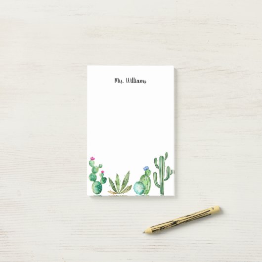 Cactus Garden Gepersonaliseerde leraar Post-it® Notes (Op bureau)