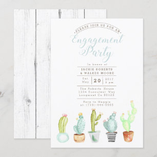 Cactus Garden   Waterverf Engagement Party Uitnodi Kaart