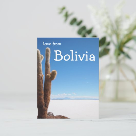 Cactus géant sur la carte texte Salar de Uyuni (Debout devant)