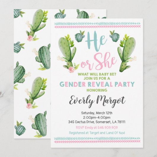 Cactus Genre Reveal Party Invitation Baby Reveal (Devant / Derrière)