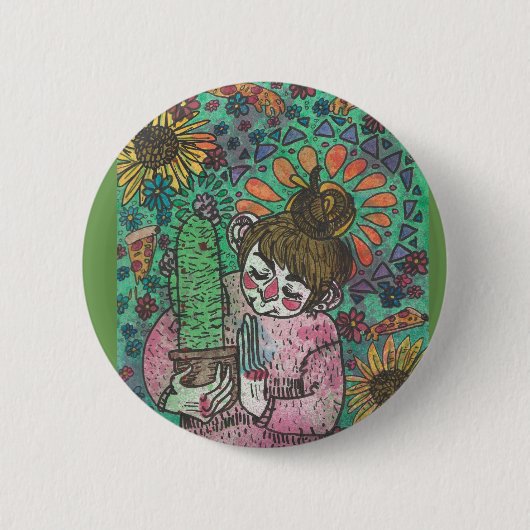 Cactus Girl Pin Ronde Button 5,7 Cm (Voorkant)
