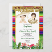 Cactus goud Doop Fiesta Twin Uitnodiging (Voorkant)
