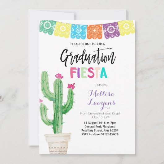 Cactus Graduation Party Fiesta Invitation (Devant)