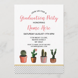 Cactus Graduation Party Gold Cactus  Invite Kaart