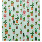 Cactus Green Waterverf Douchegordijn (Voorkant)