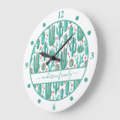 Cactus green white family monogram grote klok (Hoek)