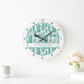 Cactus green white family monogram grote klok (Huis)