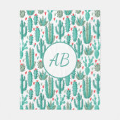 Cactus green white whimsical patroonmonogram fleece deken (Voorkant)