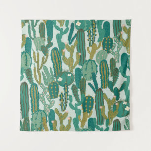 Cactus Groen Herhaalde Vintage Textuur Wandkleed
