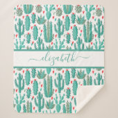 Cactus groen wit patroonmonogram sherpa deken (Voorkant)