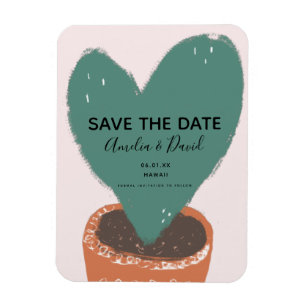Cactus Hand Drawn Heart Hoya Plant Save the Date Magneet