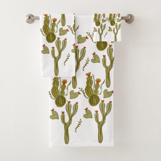 Cactus Hand Painted Waterverf Greenery Pattern Bad Handdoek (Insitu)