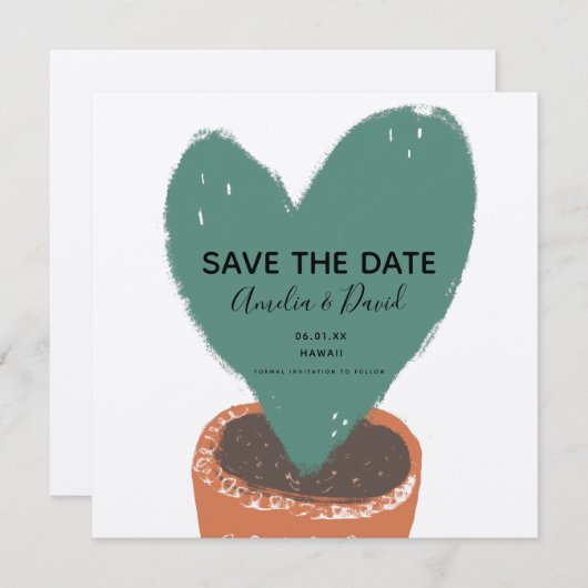 Cactus handgetekende hart Hoya plant save the date (Voorkant / Achterkant)