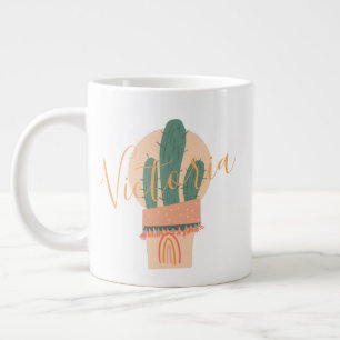 Cactus Handgetekende Regenboog Potted Naam Extra Grote Beker