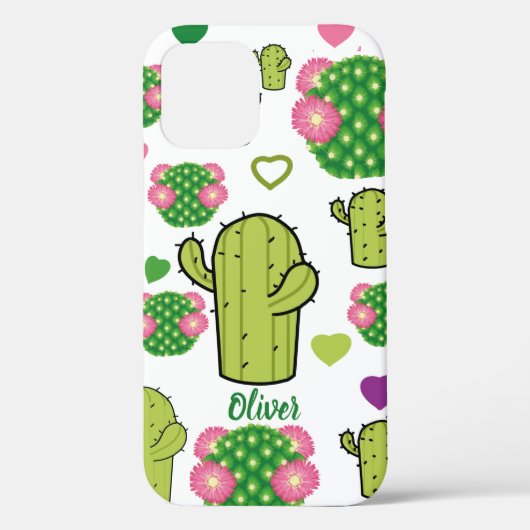 Cactus & harten Patroon | Aangepaste naam of monog Case-Mate iPhone Case (Achterkant)