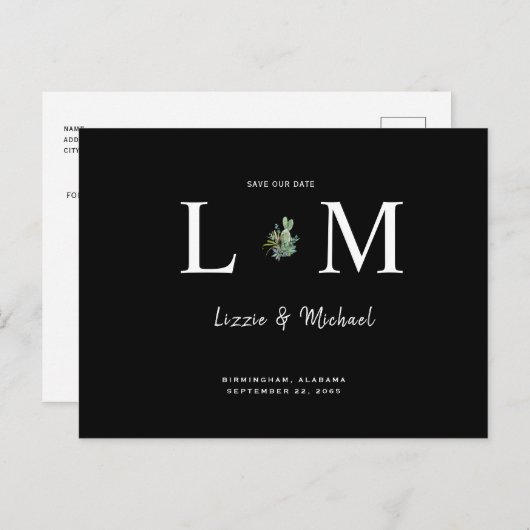 Cactus hedendaags Monogram zwart bewaart onze datu Briefkaart (Voorkant / Achterkant)