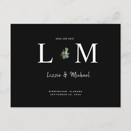 Cactus hedendaags Monogram zwart bewaart onze datu Briefkaart (Voorkant)