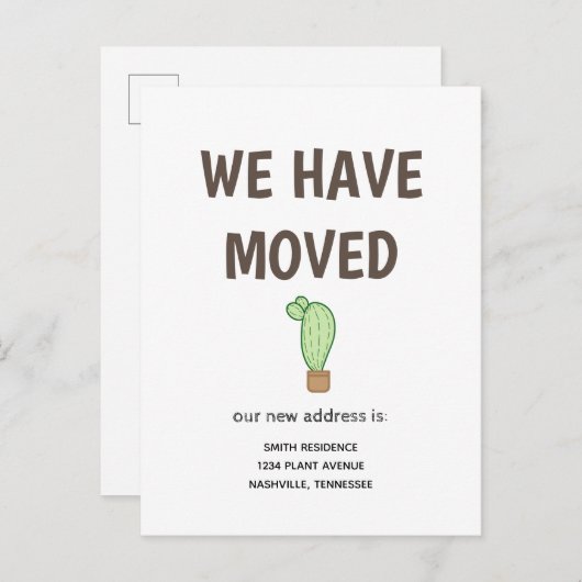 Cactus in een verhuisde pot aankondigingskaart (Voorkant / Achterkant)