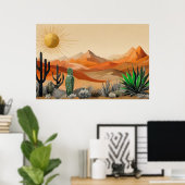 Cactus in het Desert Illustration Poster (Thuiskantoor)