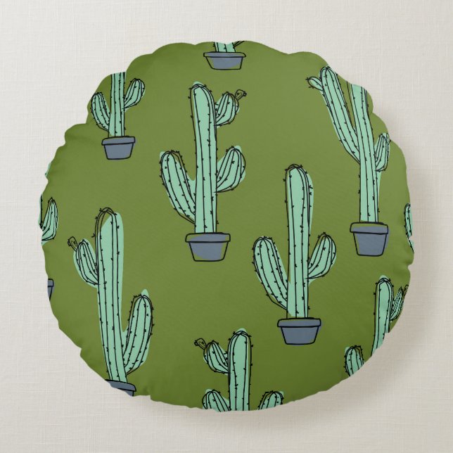 Cactus in Pot Illustratie Rond Kussen (Voorkant)