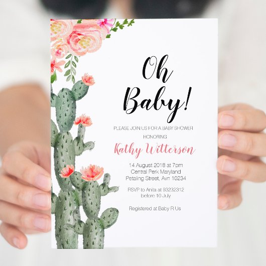 Cactus Invitation baby shower de fille succulente