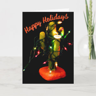 Cactus Kaars Gewikkeld in Kerstverlichting Kaart