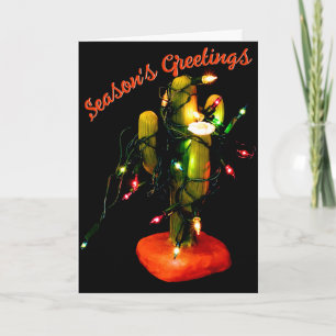 Cactus Kaars Gewikkeld in Kerstverlichting Kaart