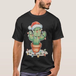 Cactus Kerstverlichting Xmas Grappig Vakantie Fami T-shirt