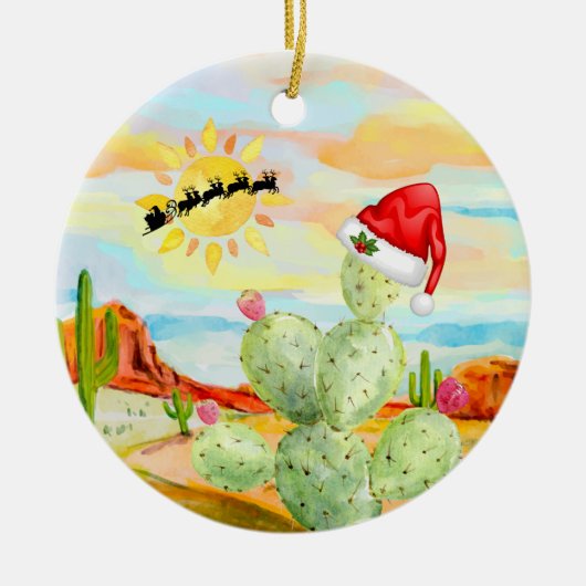 Cactus kerstversiering keramisch ornament (Voorkant)