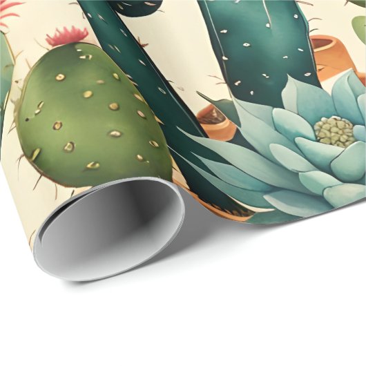 Cactus Kleurrijke Waterverf kunst Cadeaupapier (Rol Hoek)