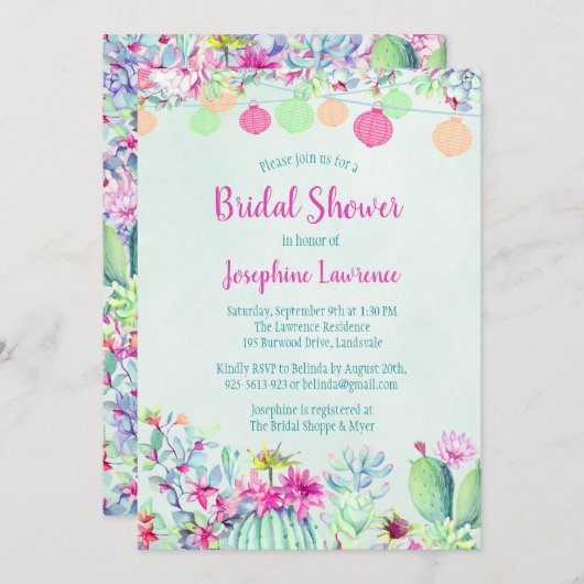 Cactus lantaarn Fiesta bruids douche uitnodigingen (Voorkant / Achterkant)