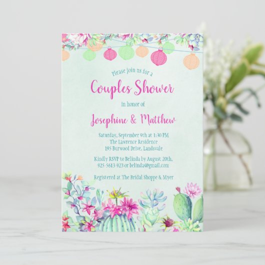 Cactus Lantern Fiesta Couples Invitations de douch (Debout devant)