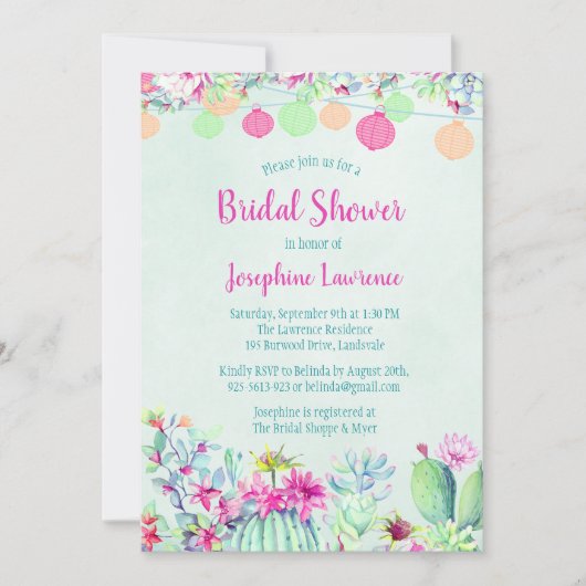 Cactus Lantern Fiesta Invitations de douche nuptia (Devant)