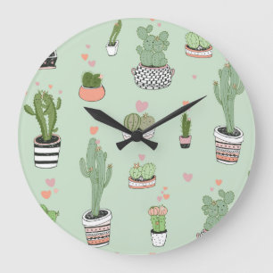 Cactus Liefde: Schattigee Cartoon Patroon. Grote Klok