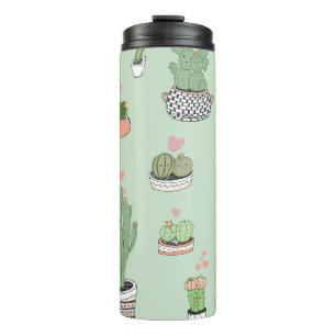 Cactus Liefde: Schattigee Cartoon Patroon. Thermosbeker