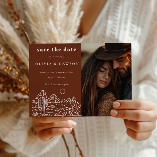 Cactus Line Art Desert Foto Bewaar de datum Briefkaart